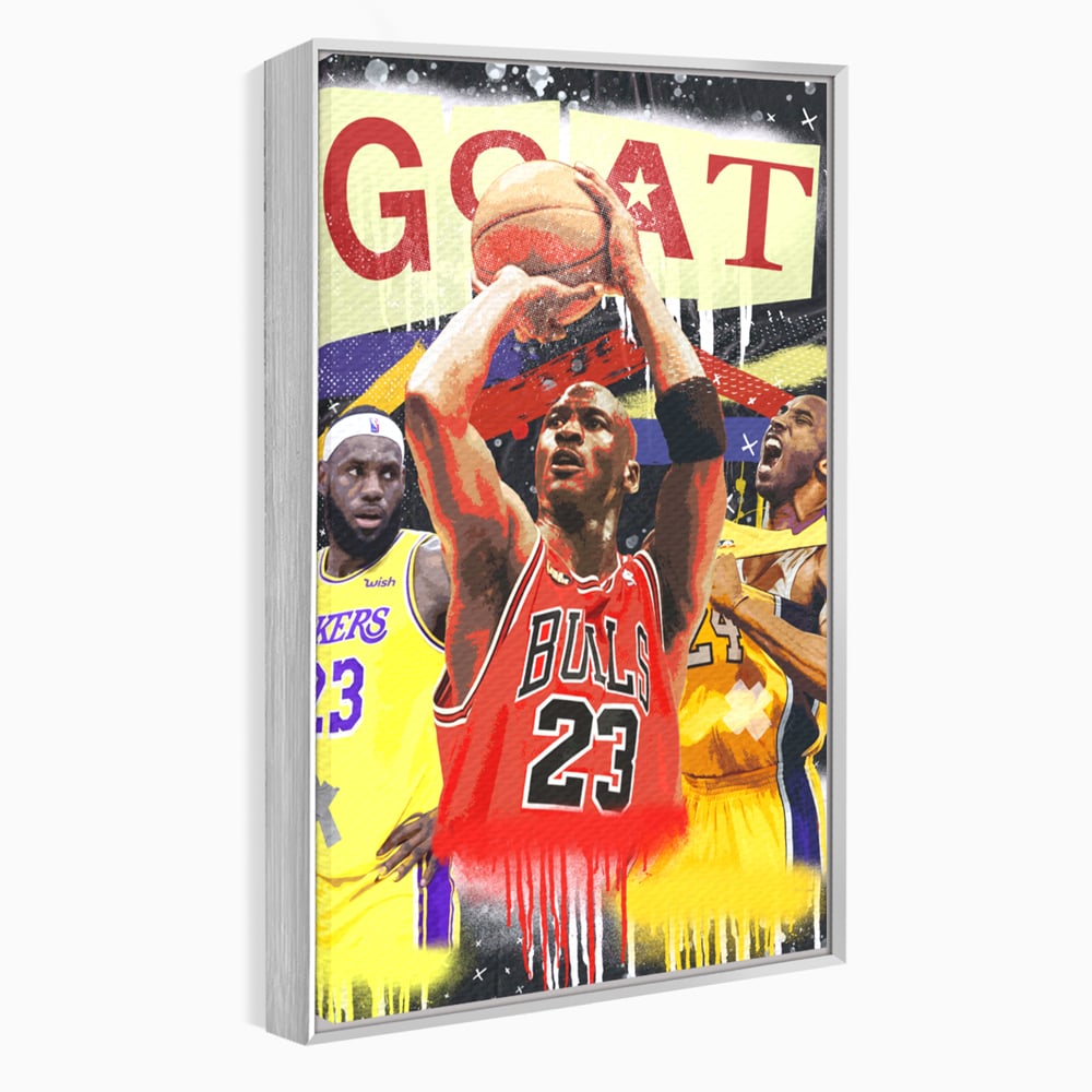 Tablou canvas cu tablou canvas cu michael jordan in actiune, in rama de aluminiu argintiu